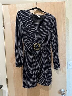 Topshop Black Polka Dot Long Sleeve Mini Dress